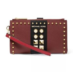 Michael Kors Jet Set Gold /Bright Red Multi  Leather Wallet brand new